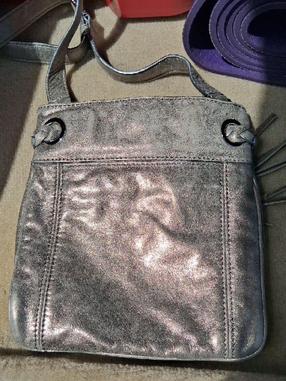 Michael Kors Metallic Pewter Tassel Drawstring Crossbody - Picture 6 of 12